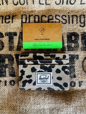 HERSCHEL Leopard Print Card Wallet in Beige and Black